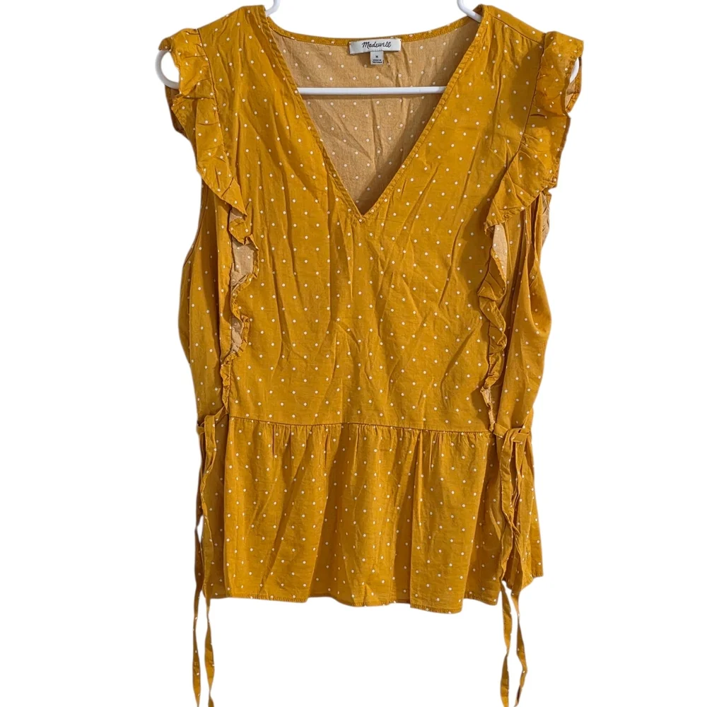 Madewell Side-Tie Ruffle Peplum Top in Polka Dot Size M - Picture 4 of 6